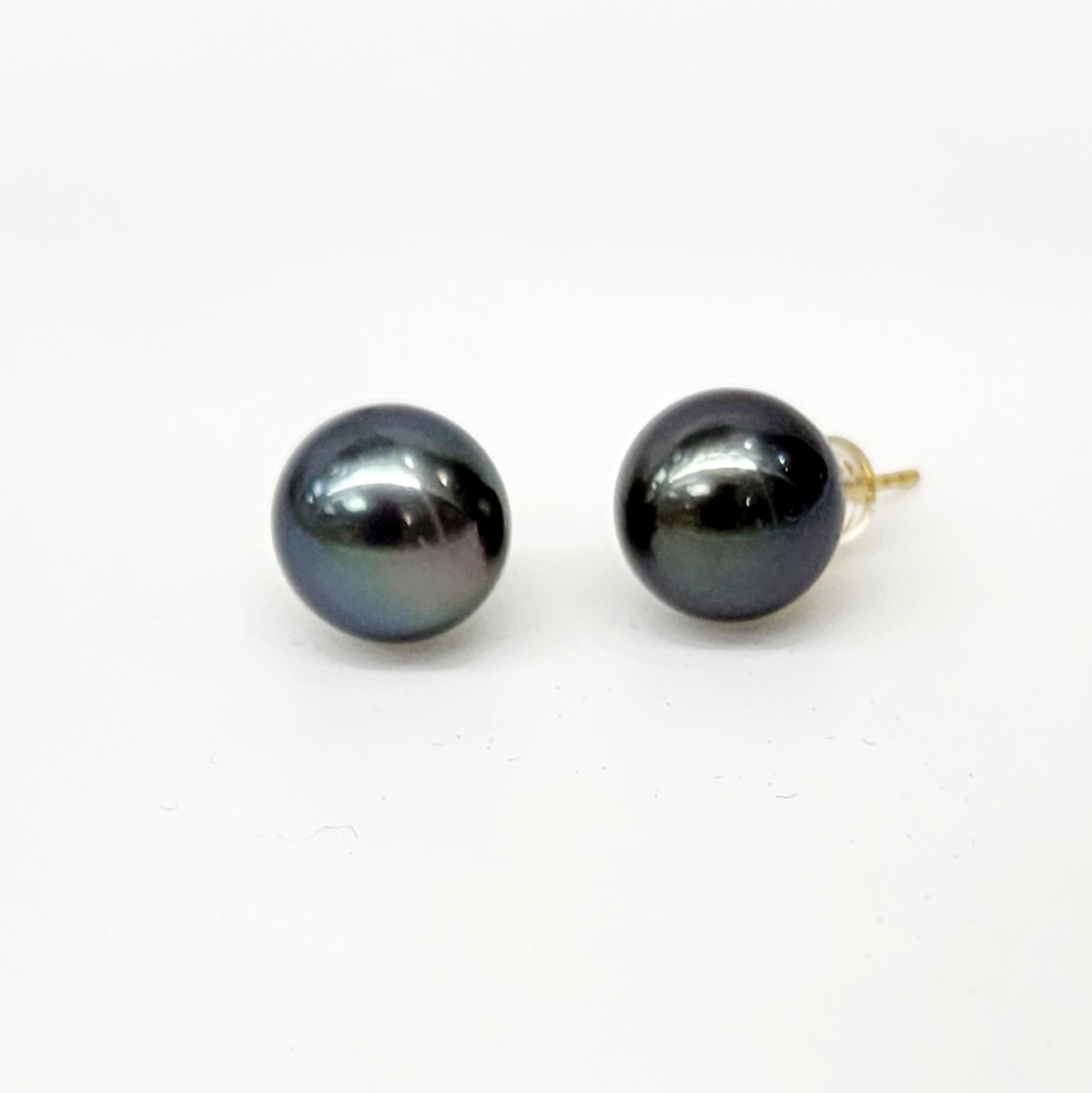 18ct Yellow Gold 11.5-12.0mm Tahitian Black Pearl Stud Earrings Gold Pearl Jewellery, Pearl Jewellery 