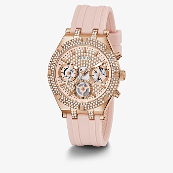 Guess Heiress Rose Gold Tone Case Pink Silicone Watch - GW0407L3