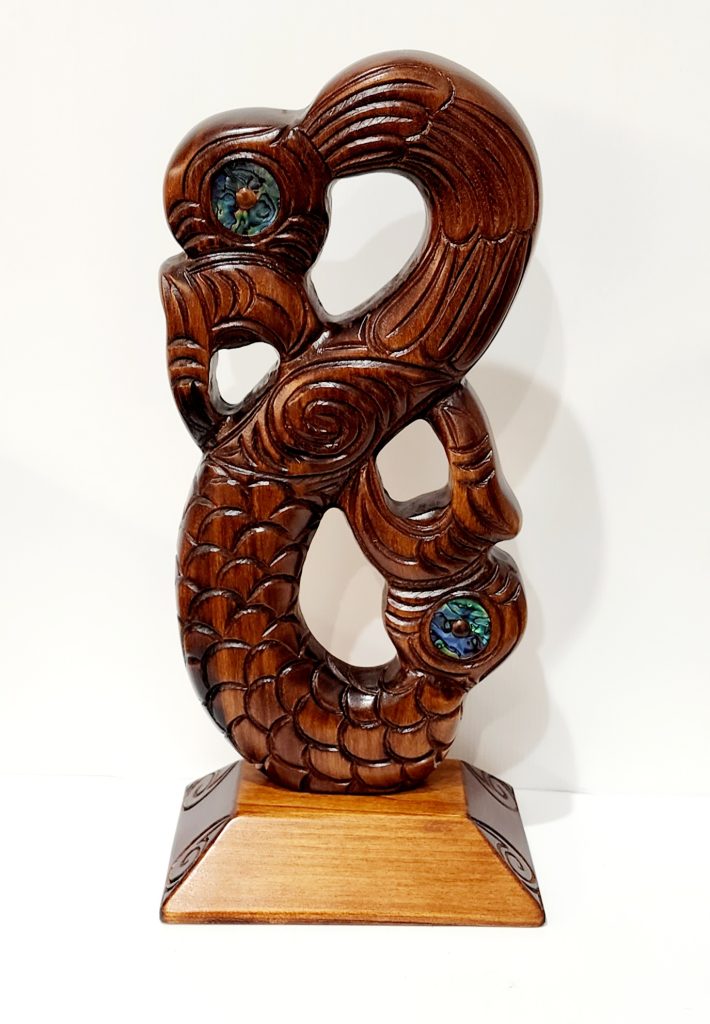 Wooden Carved Large Maori Mania With Paua Shell Eyes Inlay On Stand Stonex Jewellers