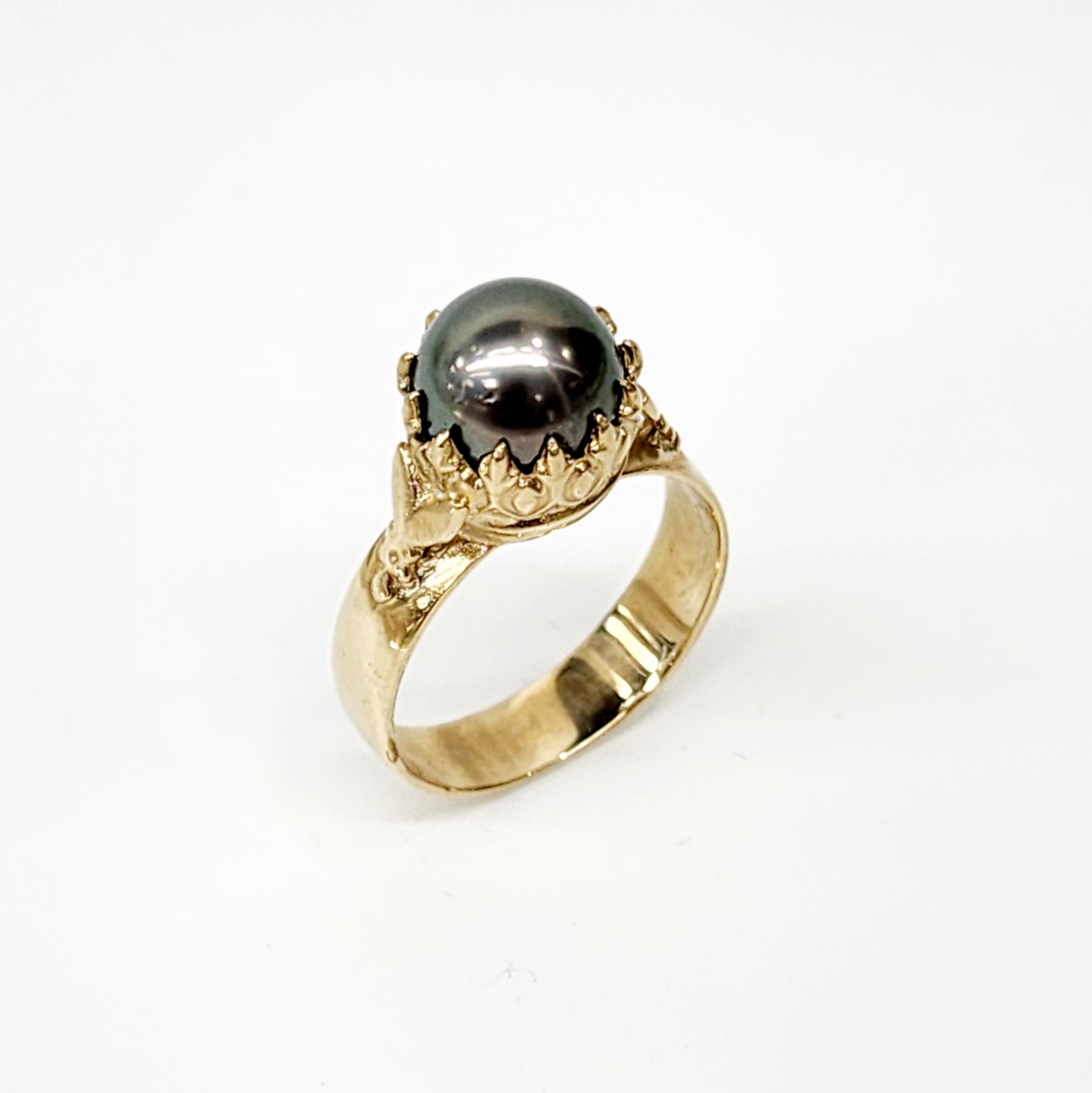 9ct Yellow Gold Tahitian Black Pearl Crown Setting Ring Gold Pearl Jewellery, Pearl Jewellery 