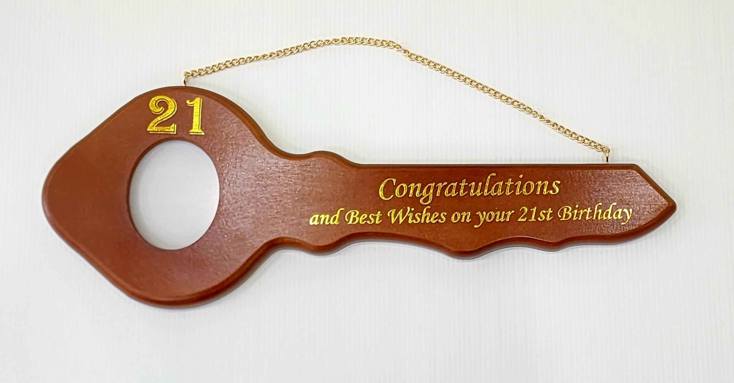 21st Wooden Key with Gold Foil Printing - Stonex Jewellers