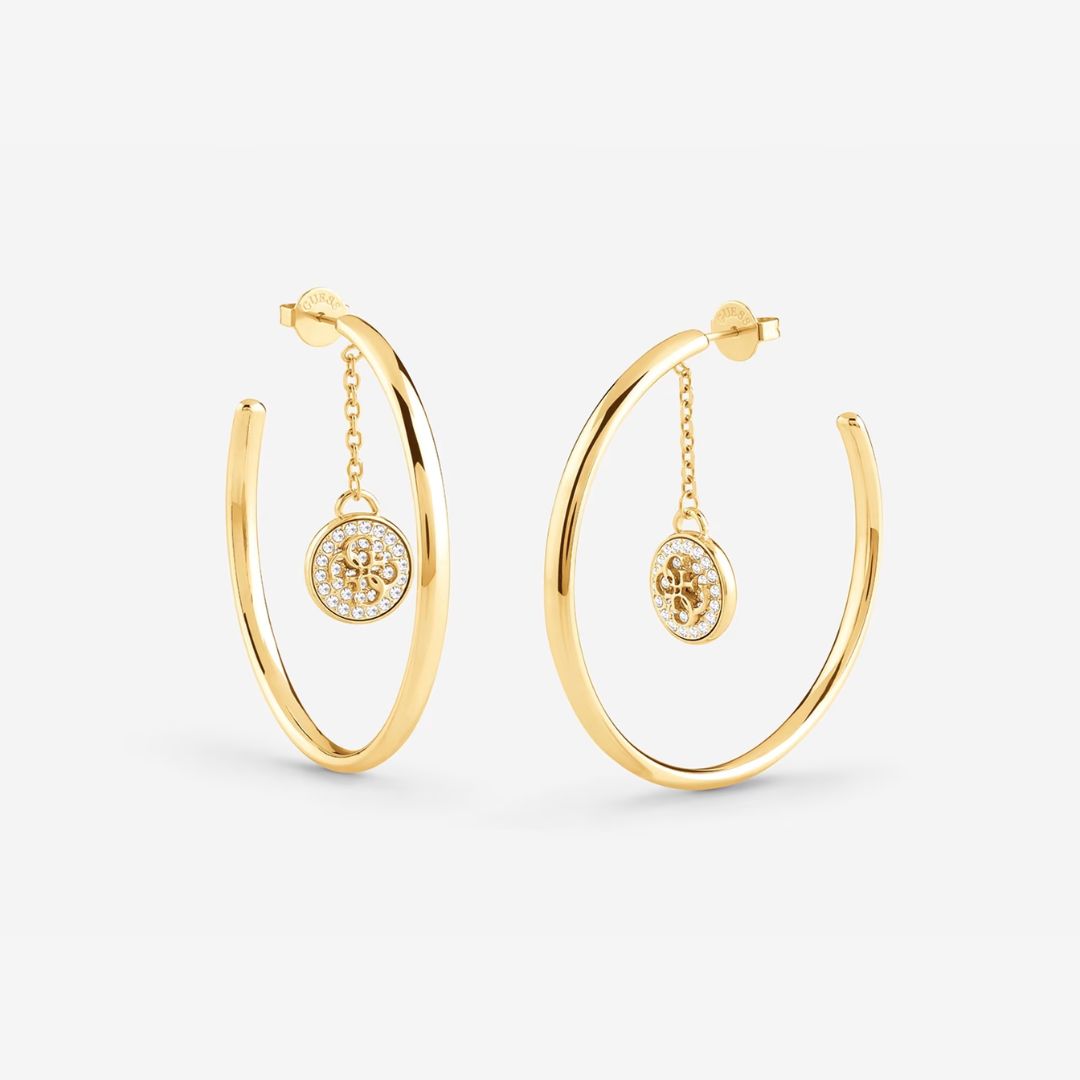 Guess 4G Coin Gold Tone Hoop Earrings - UBE02133JWYG GUESS JEWELLERY 