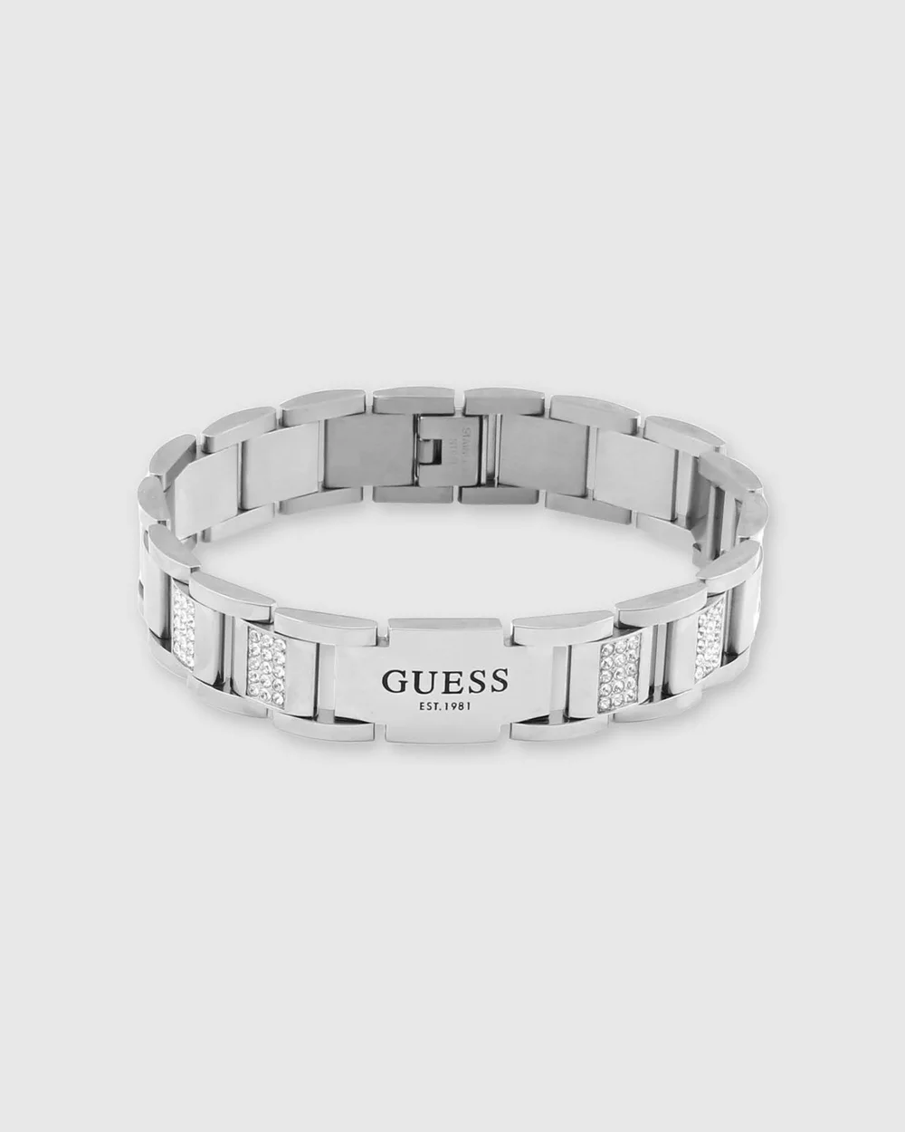 Guess Frontier 15mm Stainless Steel & Crystal Bracelet GUESS JEWELLERY 