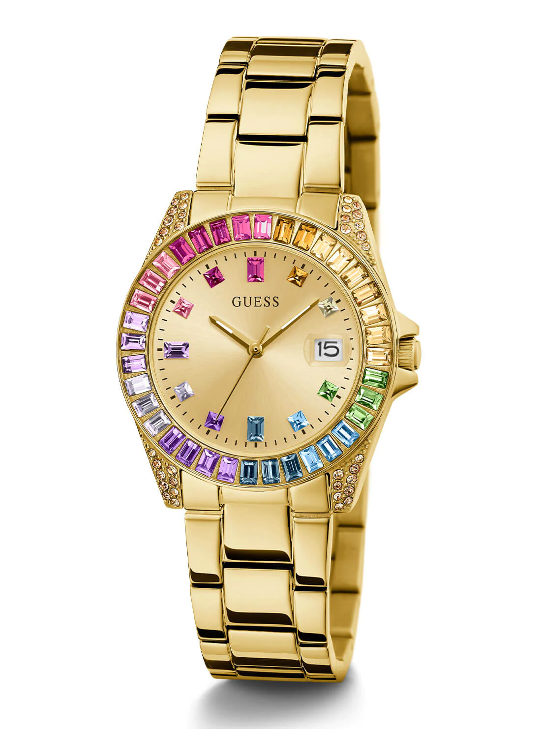 Guess Gold Tone Opaline Multi Crystal Link Watch - GW0475L3