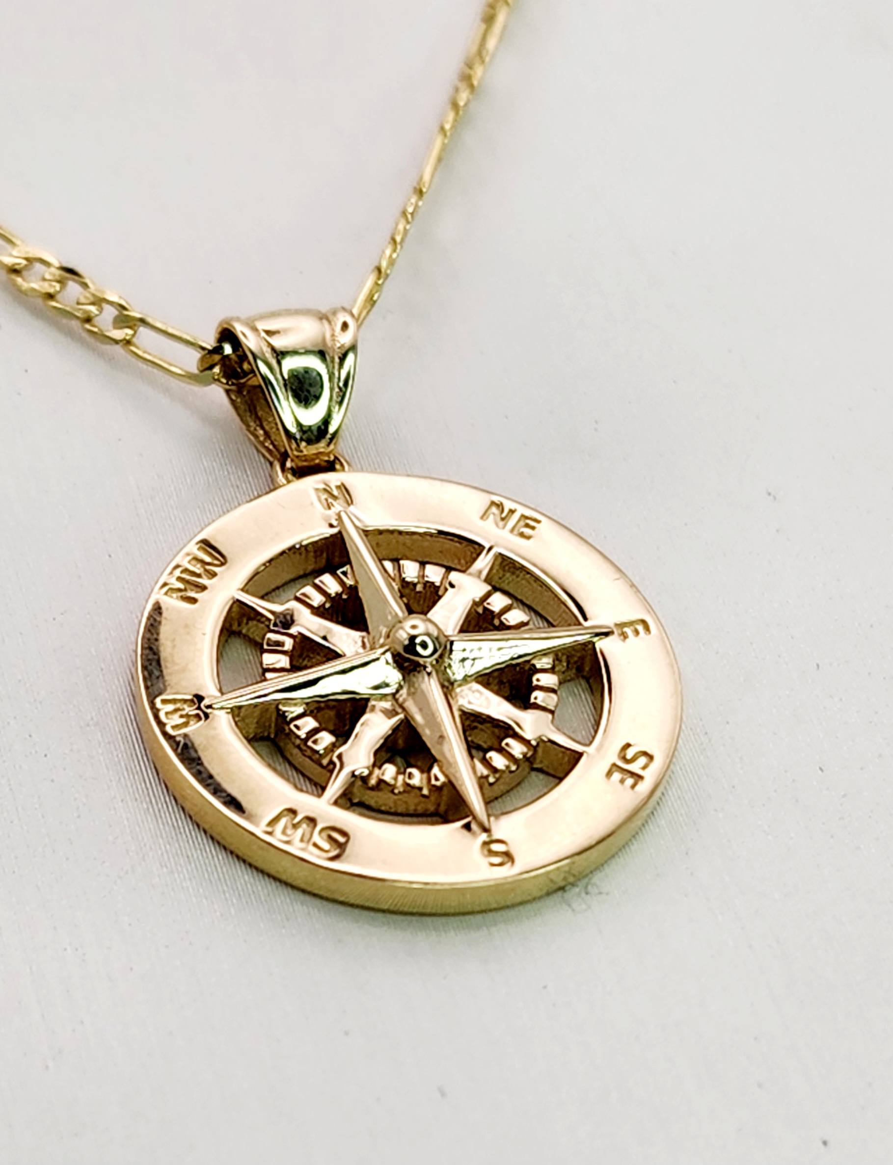 9ct Yellow Gold Large Compass Pendant, Journey to Follow Your Heart Gold Pendants 