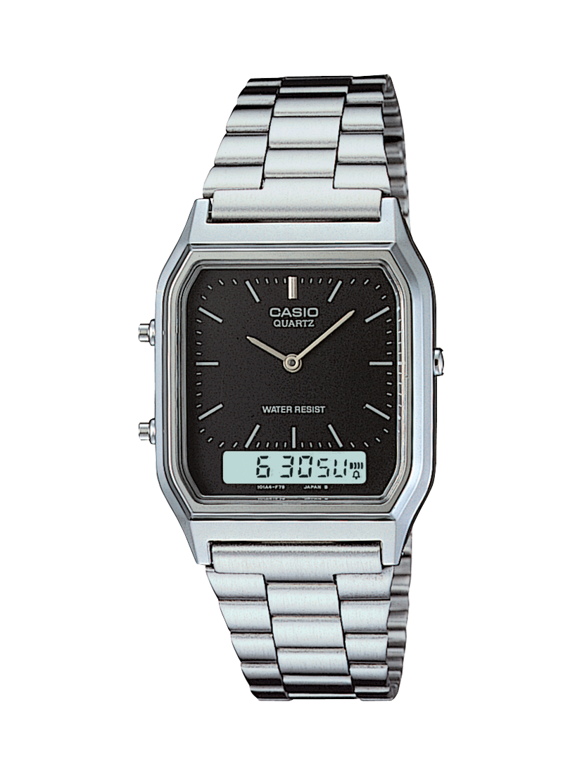 Casio Duo Dress Silver Tone Black Dial WR Watch - AQ230A-1D CASIO 