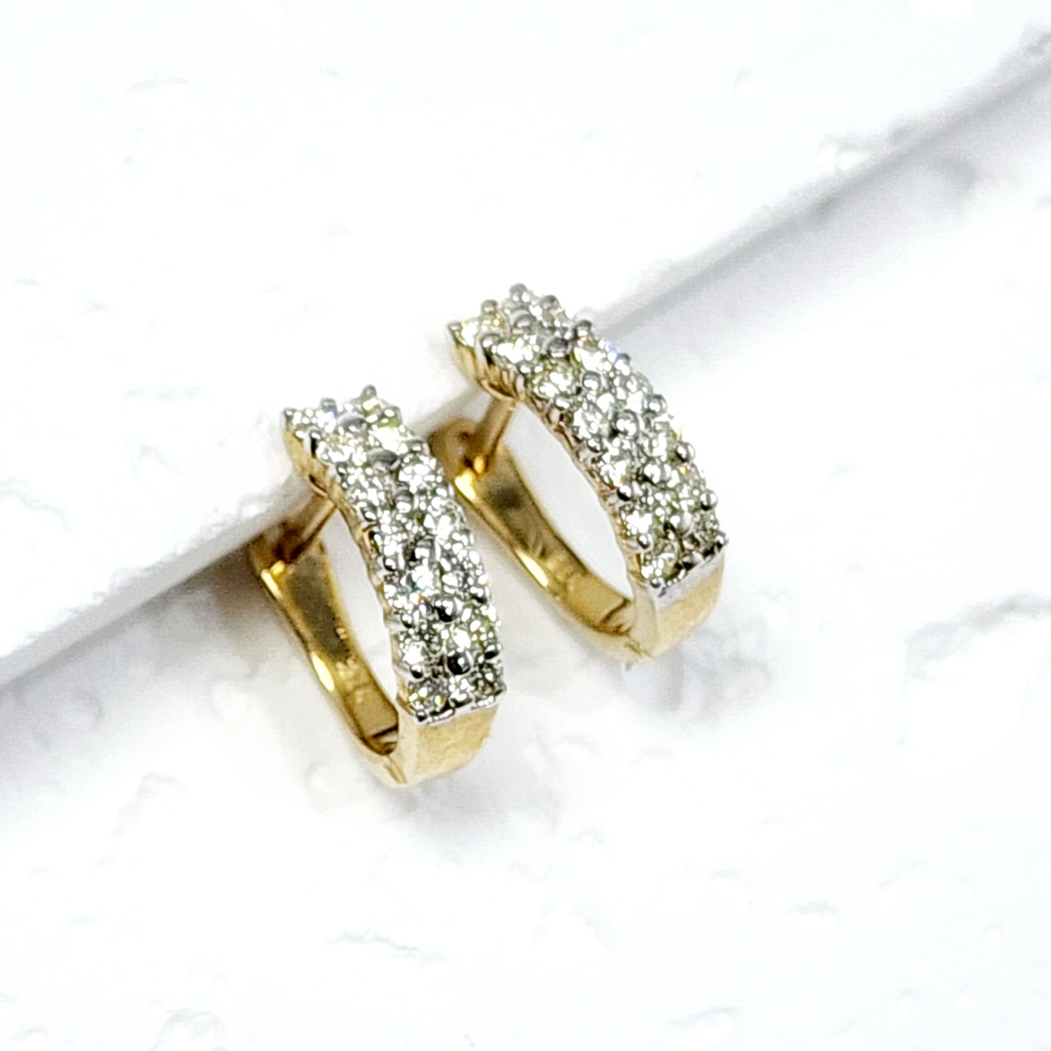 9ct Yellow Gold Double Row 0.53ct Diamond Huggie Earrings Gold Earrings 