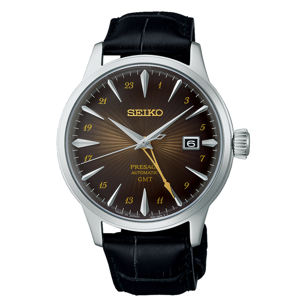 Seiko Presage Automatic GMT Black Leather Strap Watch - SSK039J1 Seiko 