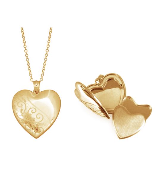 9ct Gold 24mm Engraved Cremation Keepsake Heart Locket Gold Pendants 