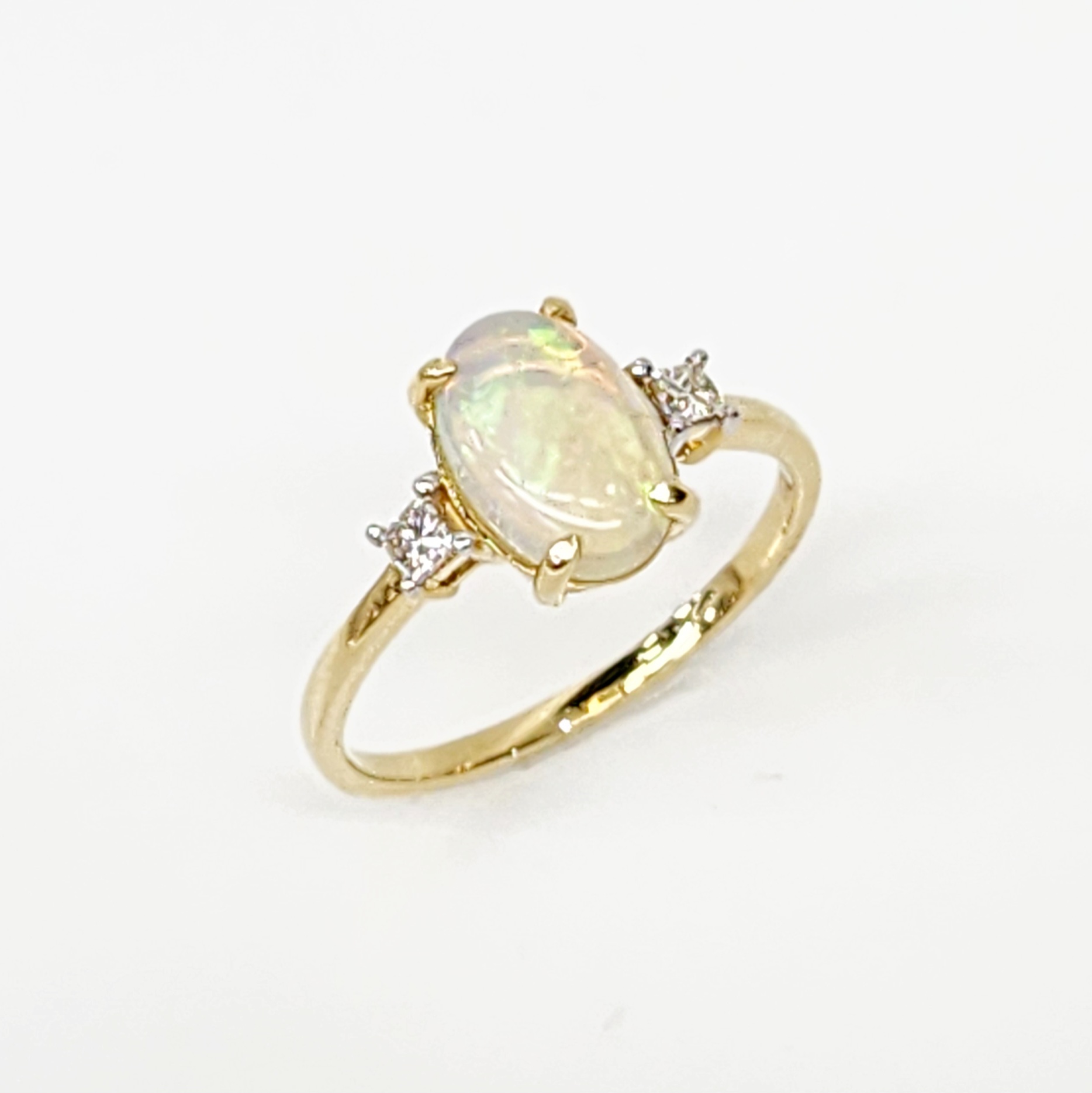 18ct Yellow Gold Oval Opal Ring with Diamond Accents Gold Rings 