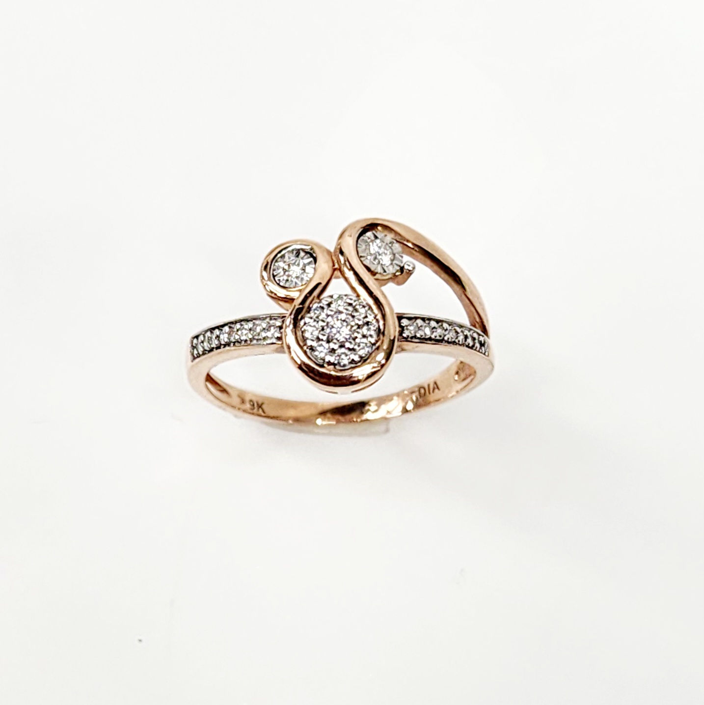 9ct Rose Gold Fancy Swirl 0.16ct Diamond Ring Gold Rings 