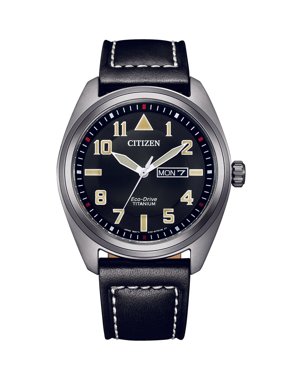 Citizen Gents Eco-Drive Titanium Case Black Dial Black Leather Strap 100m WR Watch - BM8560-29E