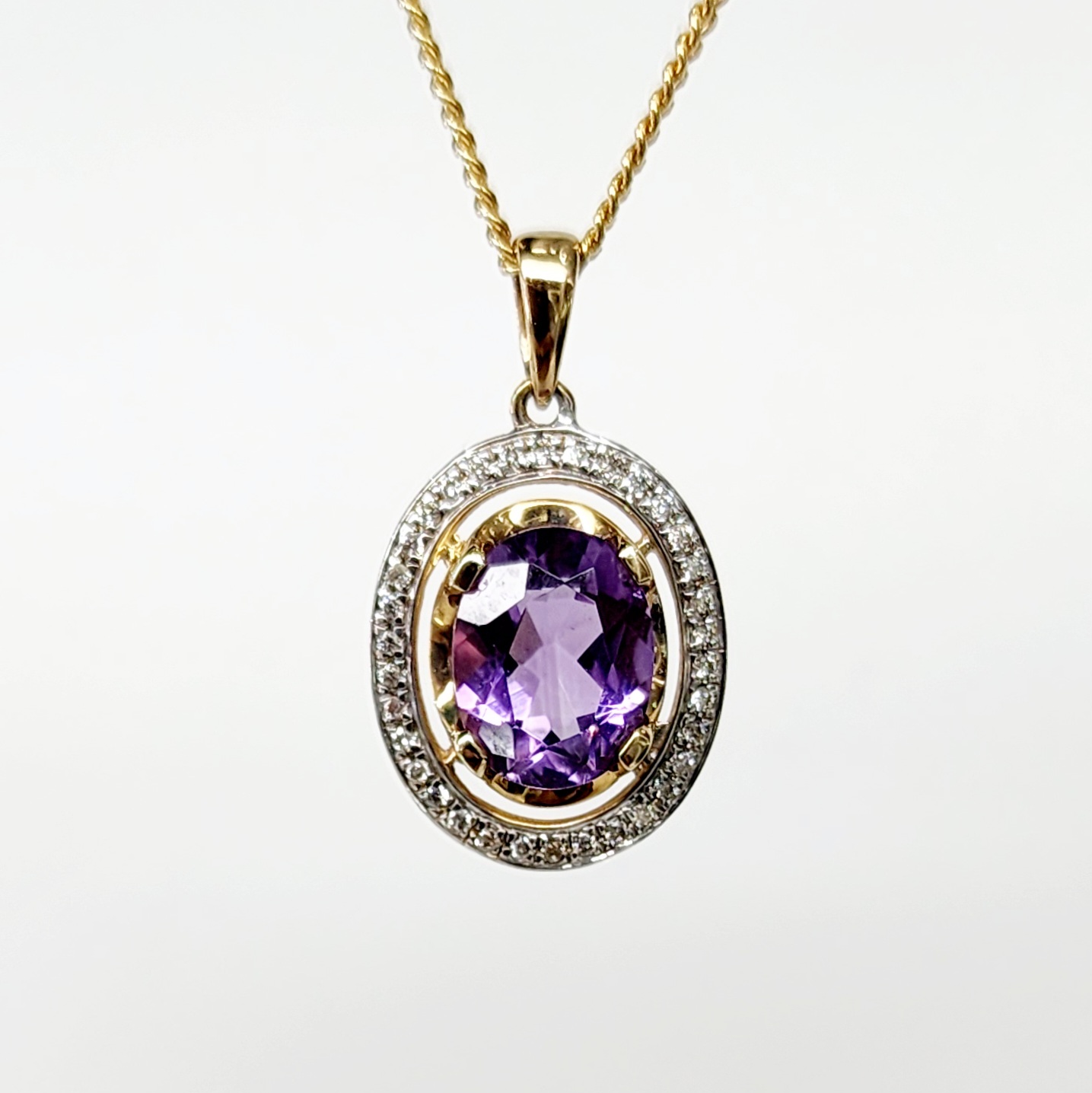 9ct Yellow Gold Diamond and Amethyst Pendant Gold Pendants 