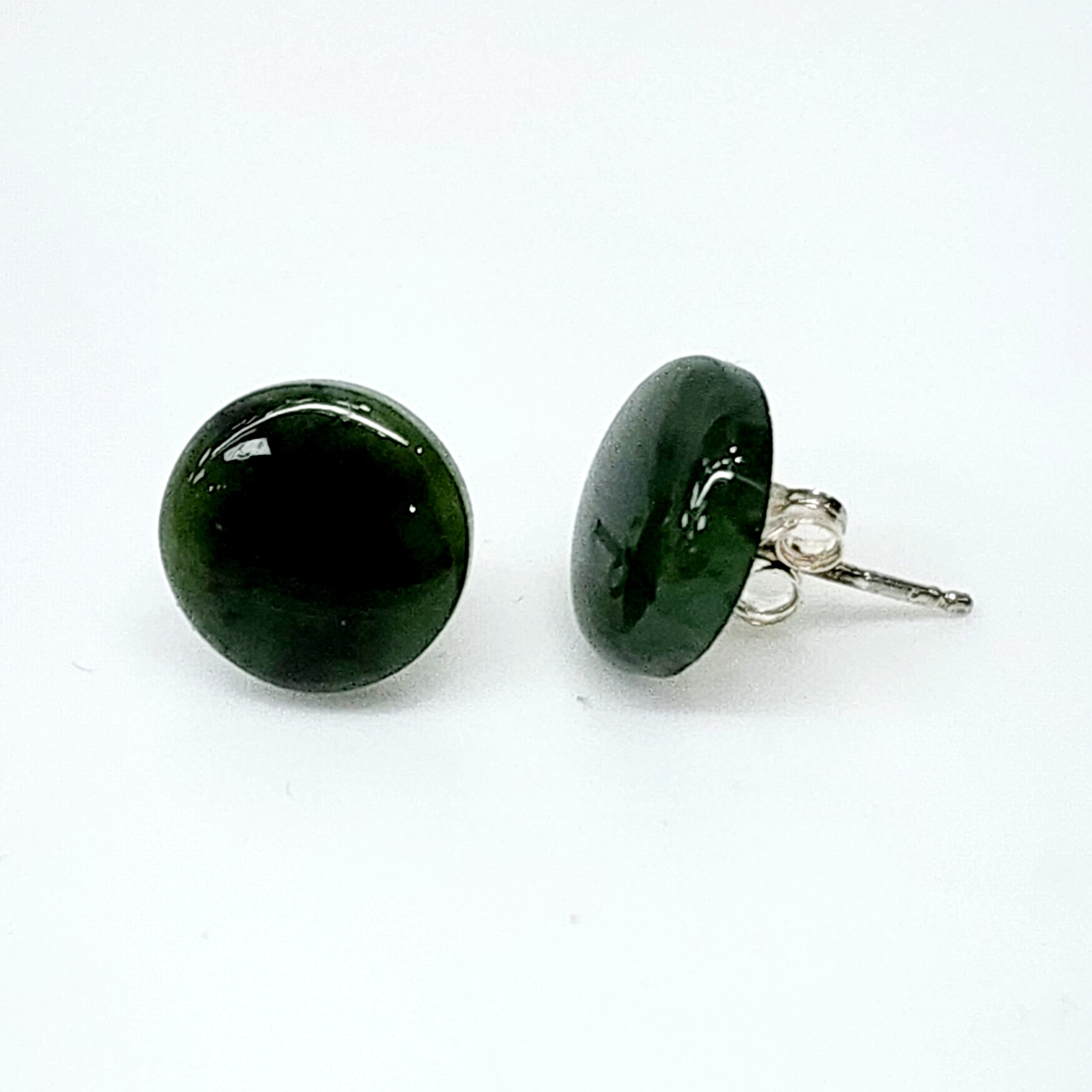 11mm Round NZ Greenstone Stud Earrings