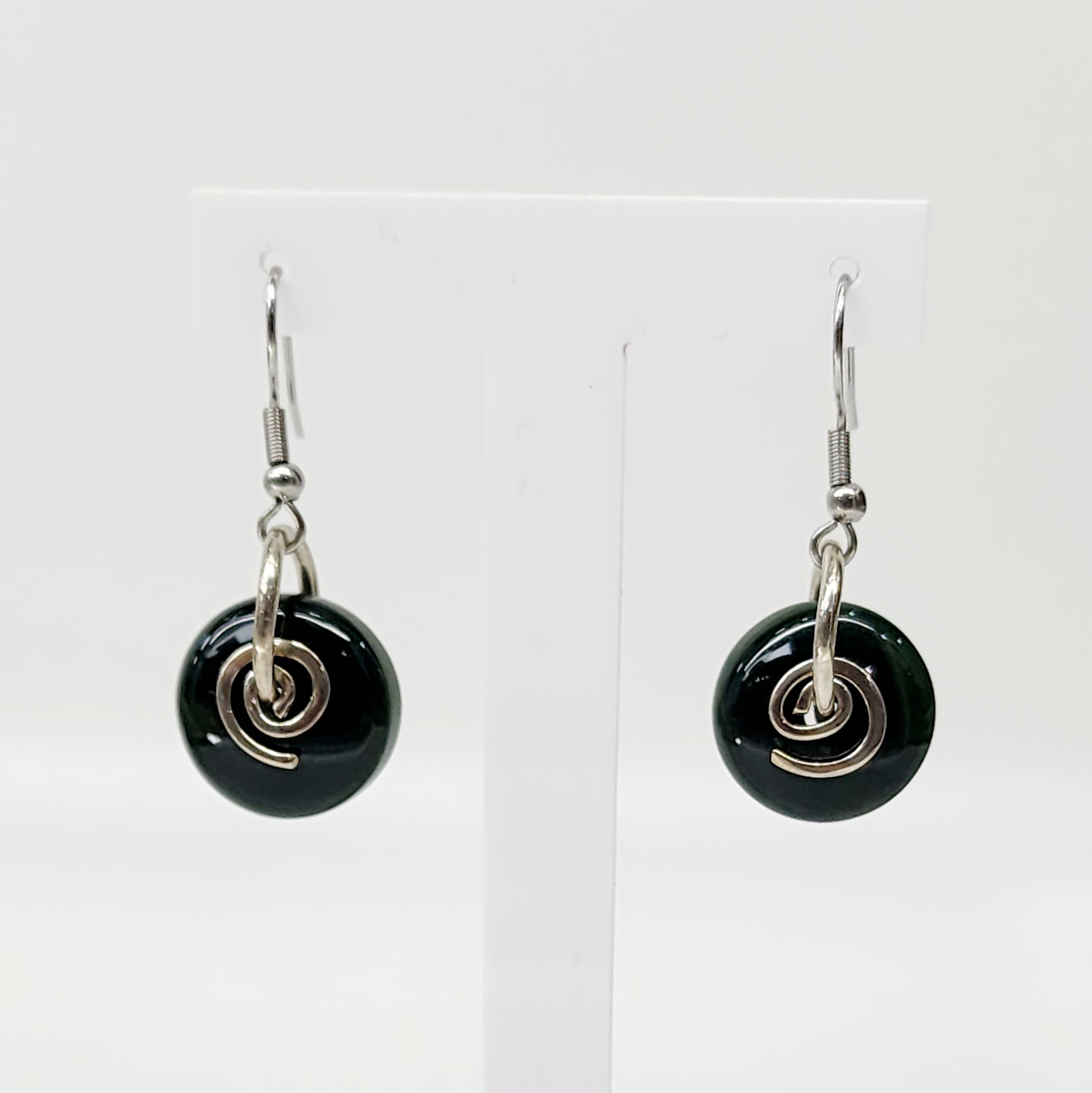 16mm Round NZ Greenstone Hook Earrings with Sterling Silver Koru Greenstone?Jewellery 