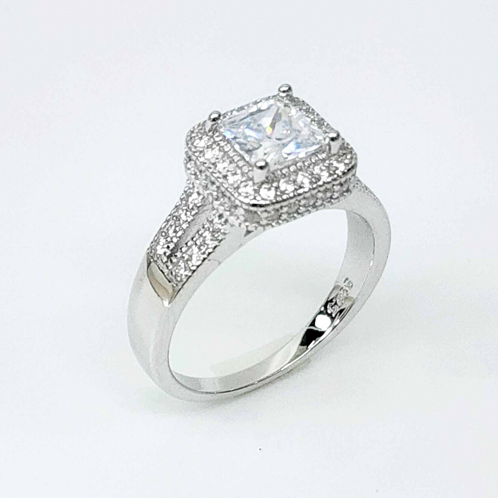 Sterling Silver Halo Princess Cut Split Shank Pave Set CZ Setting Engagement/Dress Ring Sterling Silver Rings 