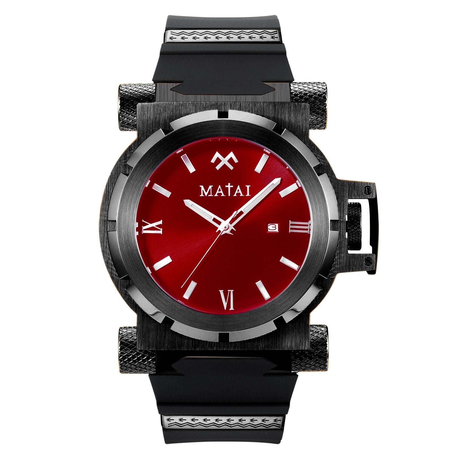 MATAI Genesis G4 Black Case, Red Dial, Black Silicone Strap WATCH 