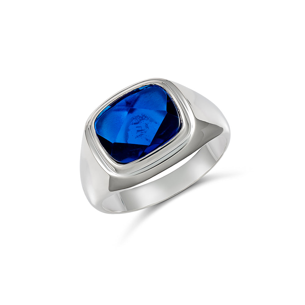 Sterling Silver 12 x 10mm Cushion Synthetic Blue Stone (Blue Spinel) Gents Ring Gold Bracelets 