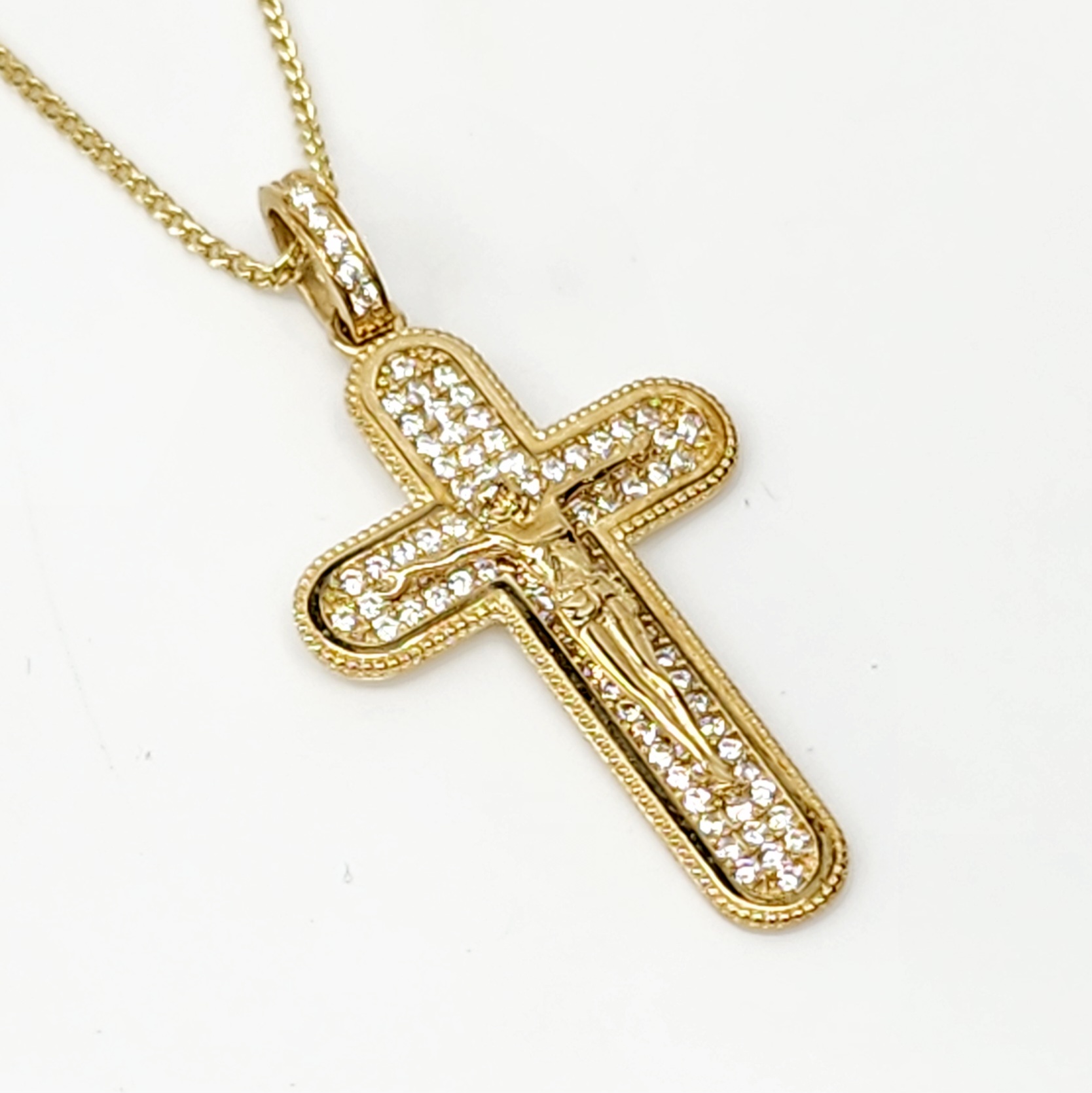 9ct Yellow Gold Crucifix Iced Out Cross Pendant with Cubic Zirconia CASIO 