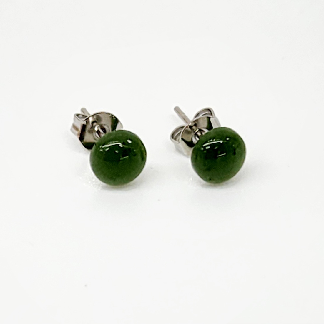 New Zealand Greenstone Dome Stud Earrings in Sterling Silver Greenstone Jewellery 