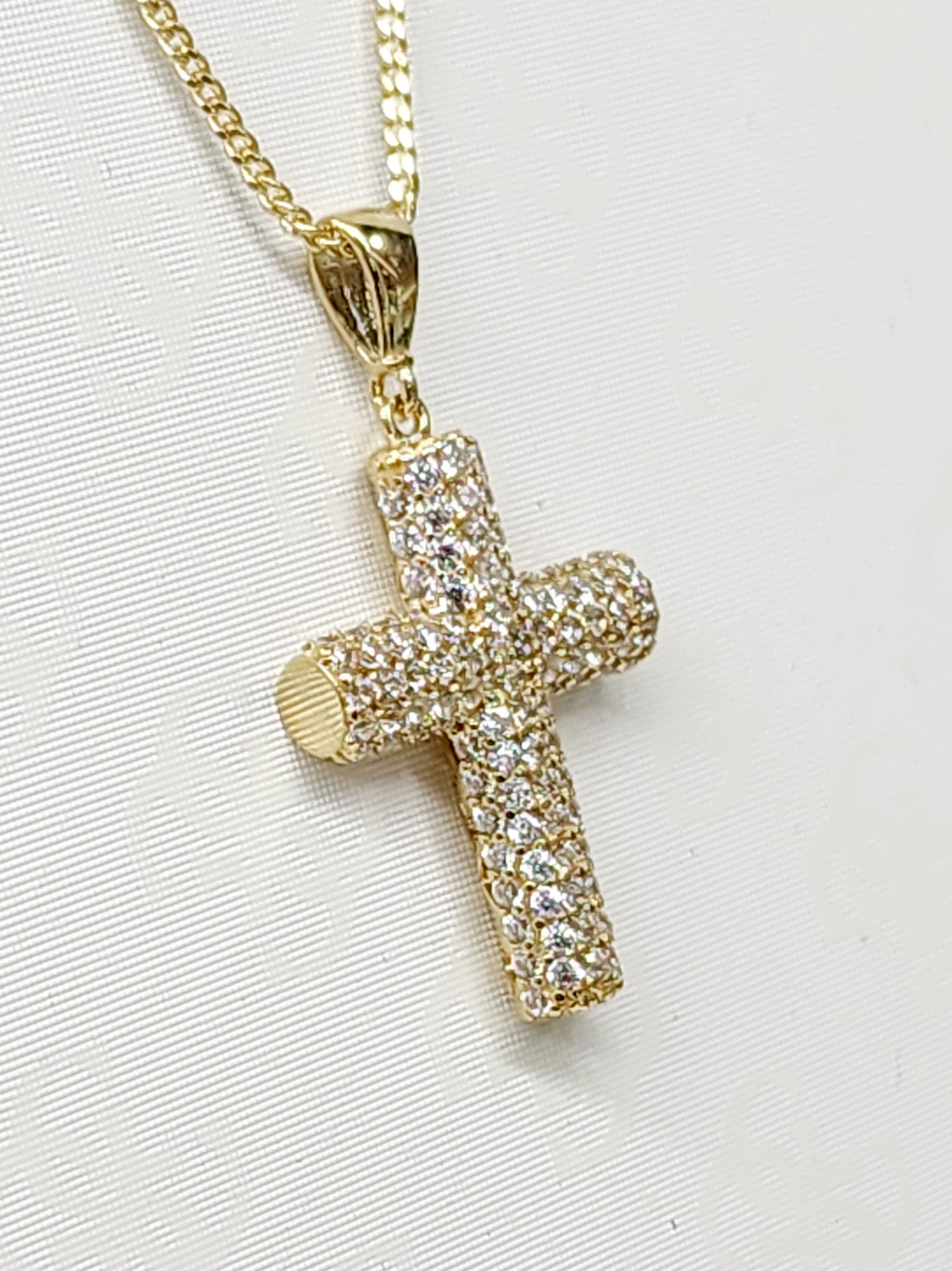 9ct Yellow Gold Cylinder Cross Pendant with CZ Front 14.70mm x 27.30mm Gold Bracelets 