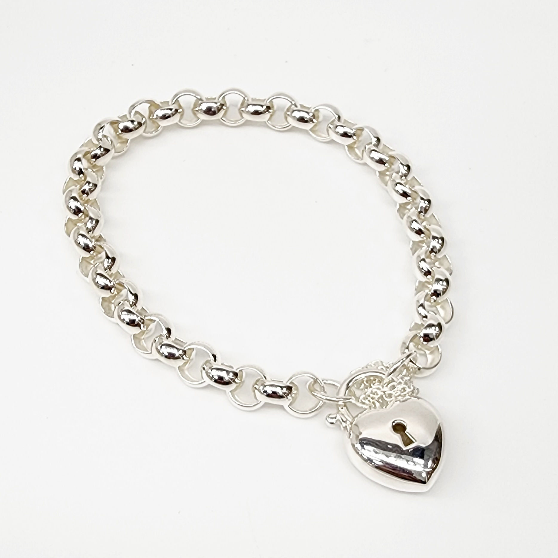 Sterling Silver 19cm Belcher Bracelet With Puff Heart Padlock Sterling Silver Bracelets 