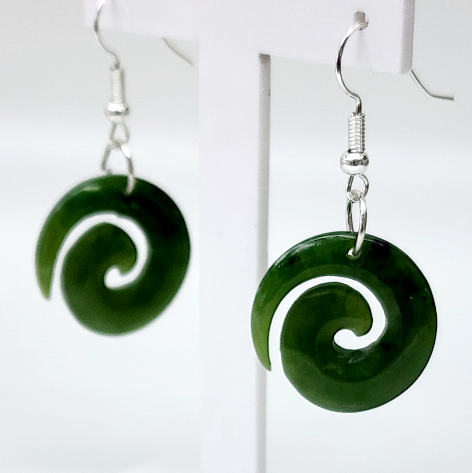 NZ Greenstone Open Koru Earrings with Sterling Silver Hooks Greenstone?Jewellery 