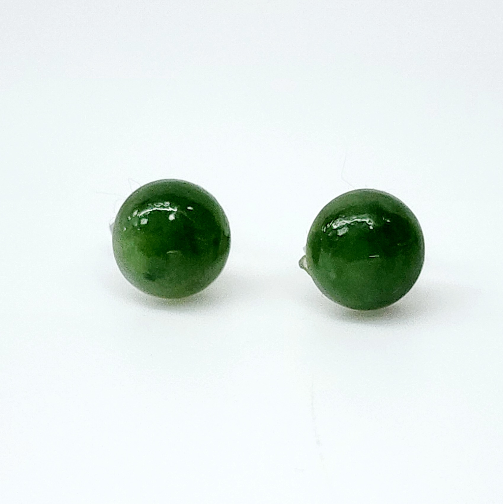 New Zealand Greenstone 8mm Round Dome Stud Earrings in Surgical Steel Greenstone Jewellery 