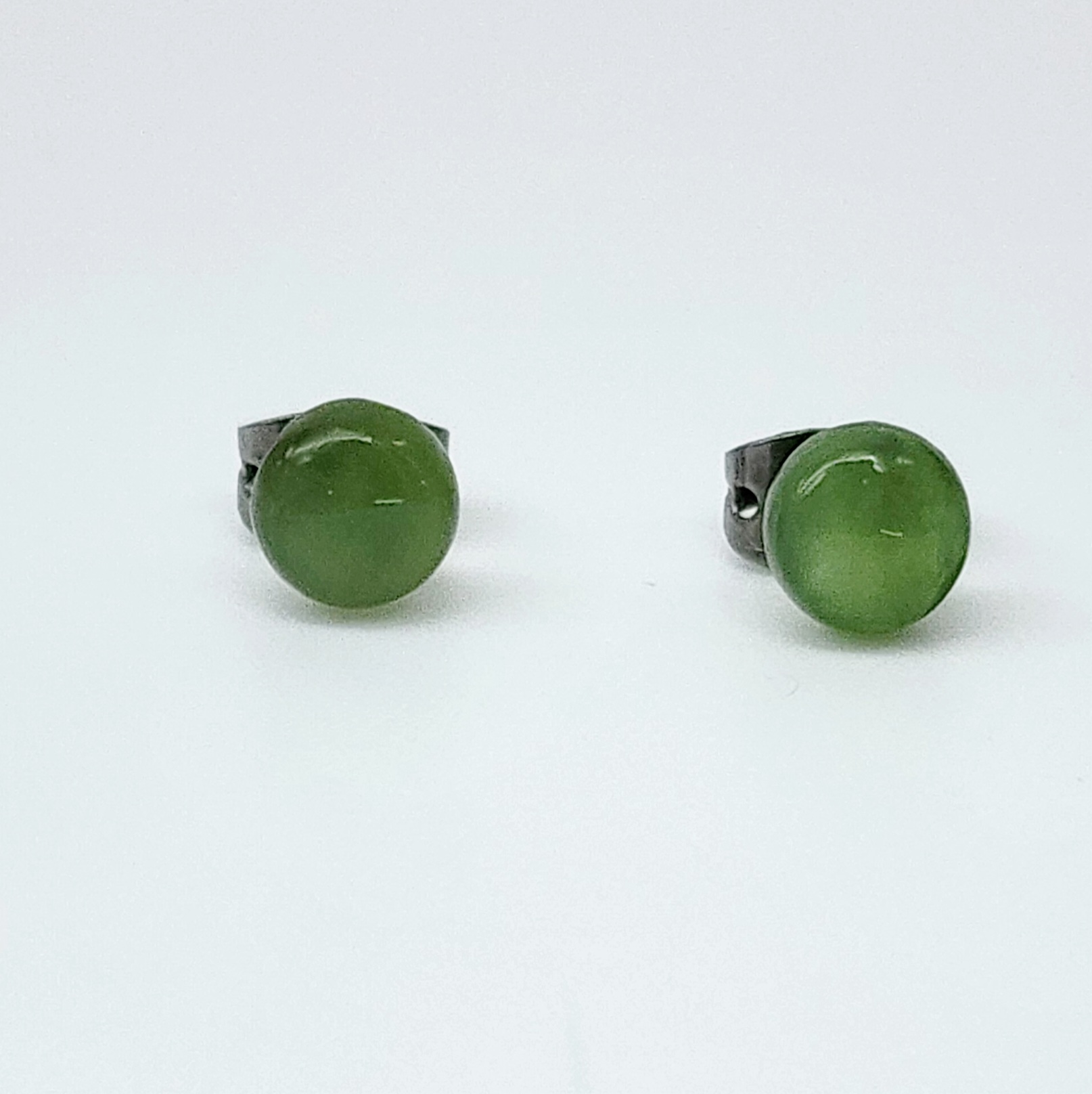 New Zealand Greenstone 6mm Round Dome Stud Earrings in Surgical Steel Greenstone Jewellery 