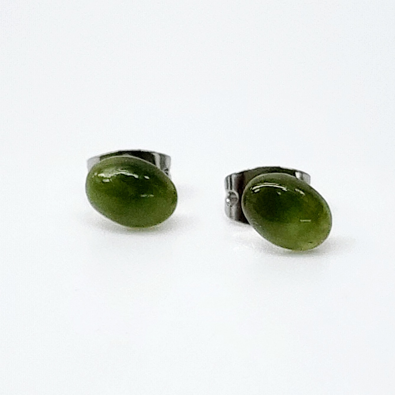 New Zealand Greenstone 5mm x 7mm Oval Stud Earrings in Surgical Steel Greenstone Jewellery 