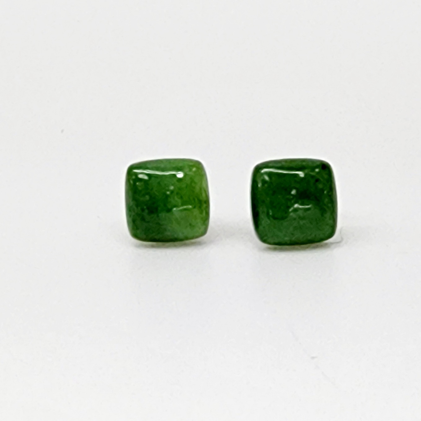 New Zealand Greenstone 8mm Square Dome Stud Earrings in Surgical Steel Greenstone Jewellery 