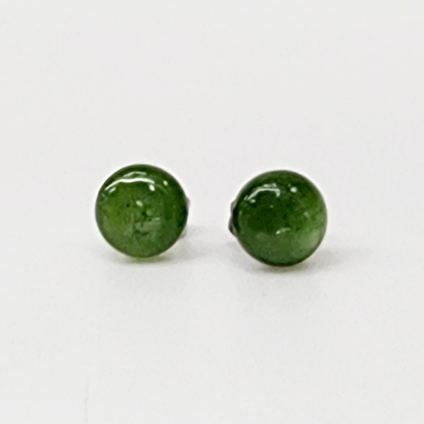 New Zealand Greenstone 7.5mm Round Dome Stud Earrings in Surgical Steel Greenstone Jewellery 