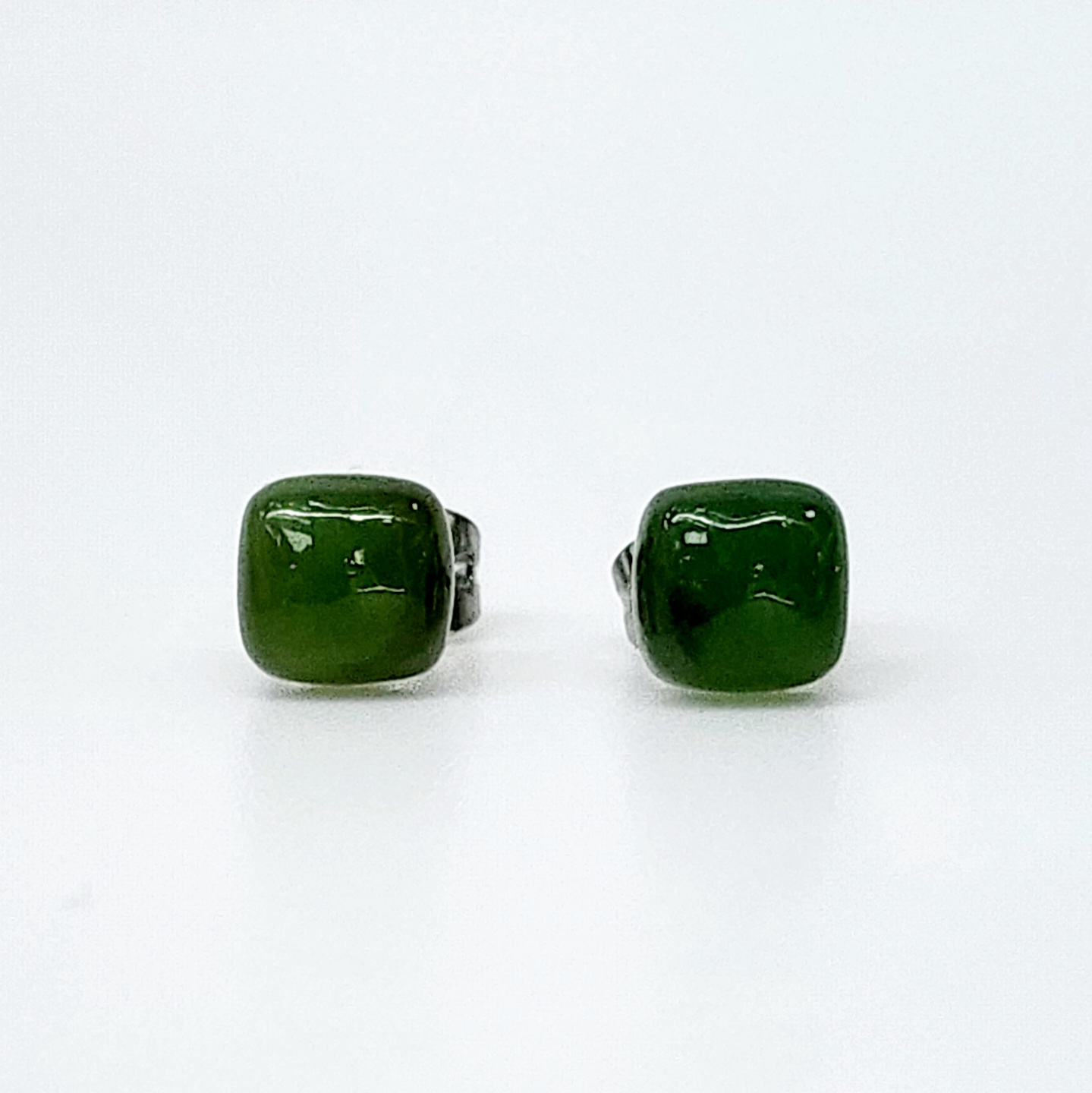 New Zealand Greenstone 6mm Square Dome Stud Earrings in Surgical Steel Greenstone Jewellery 