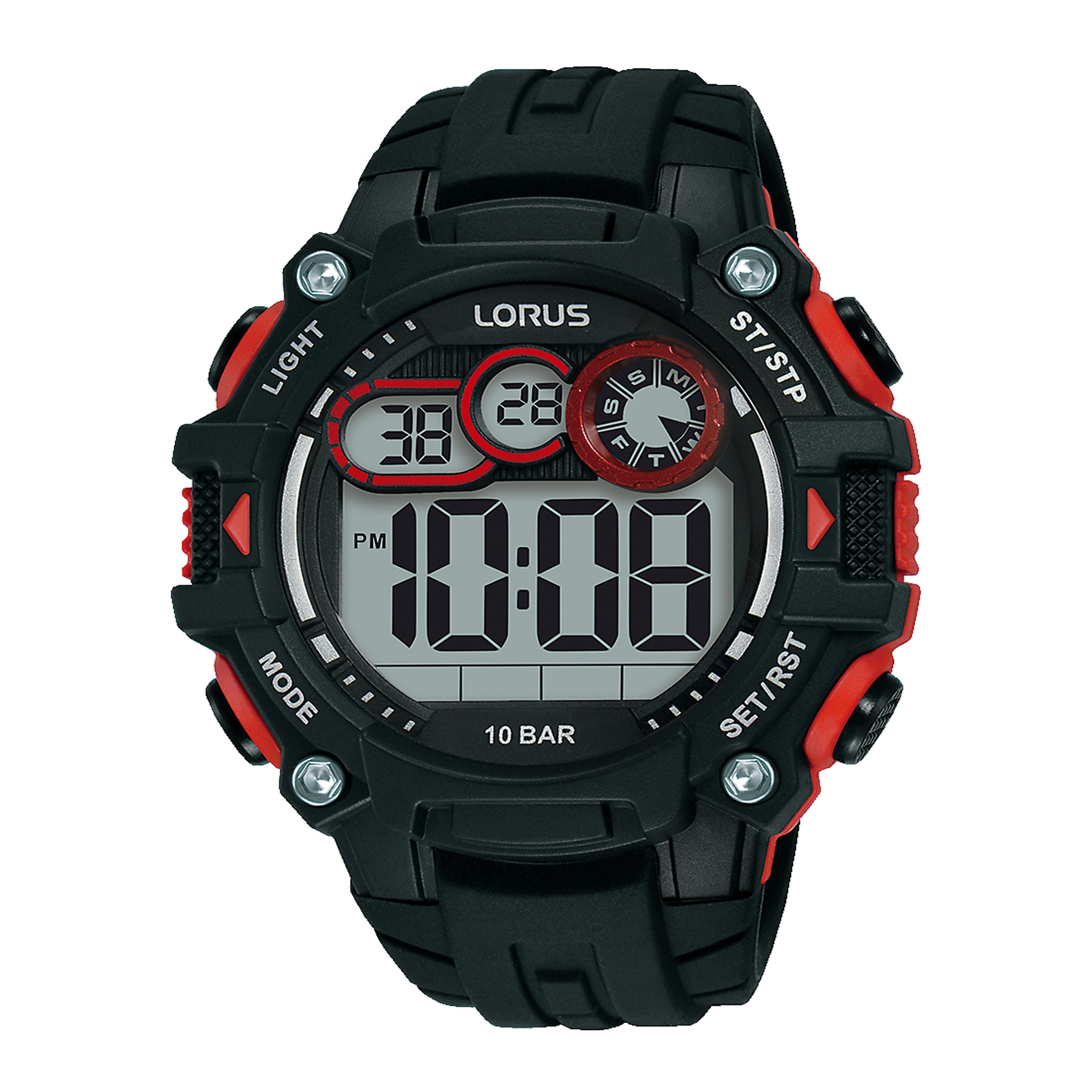 Lorus Black & Red Digital Multi-Timer Sports Watch R2319PX-9  