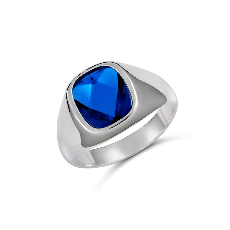 Sterling Silver 12 x 10mm Cushion Synthetic Blue Stone (Blue Spinel) Gents Ring Gold Bracelets 