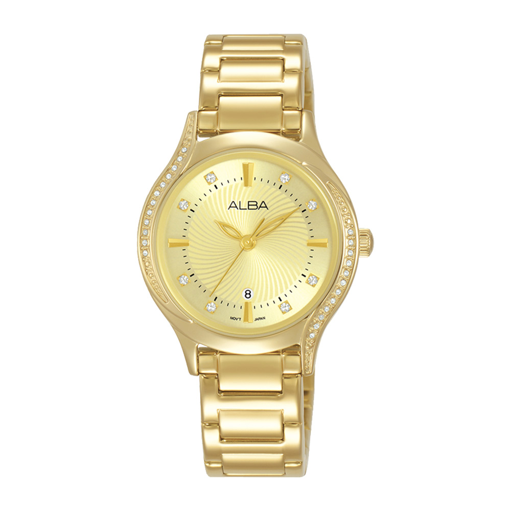 Alba Ladies Quartz 50M WR Dress Watch Champagne Dial Gold Case & Stainless Steel Strap - AH7BD8X1 ALBA 