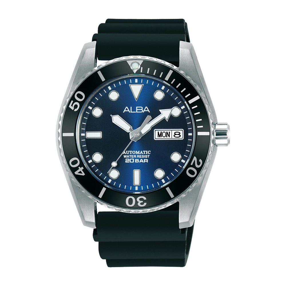 Alba Automatic Men's Divers 200M WR Blue Dial Stainless Steel Case Black Silicone Strap - AL4299X1 ALBA 