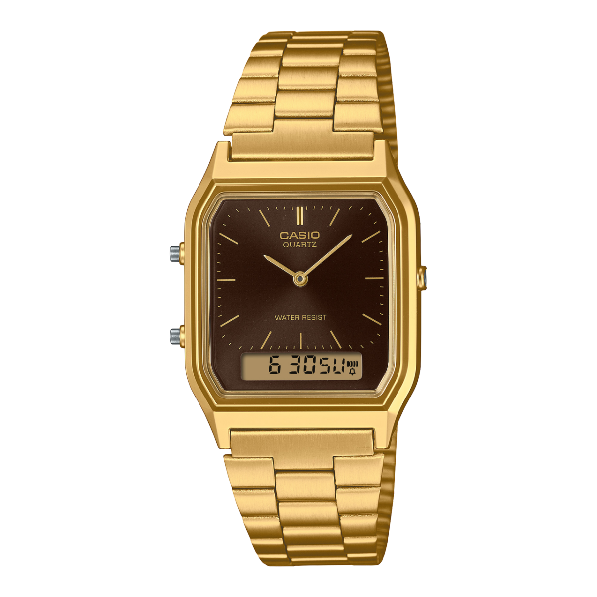 CASIO Duel Sqaure Case Brown Dial, Gold Case & Band - AQ230GA-5A  