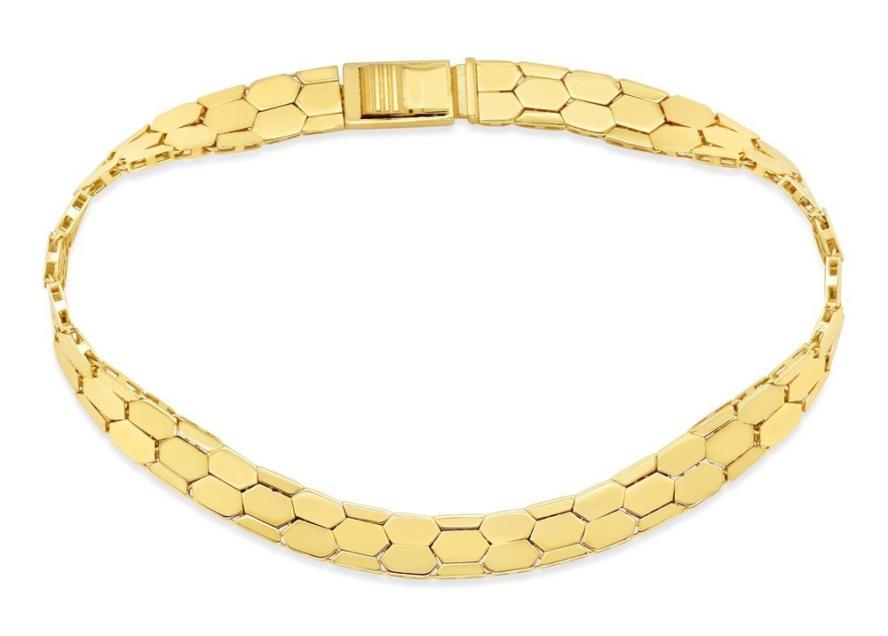 9ct Yellow Gold 6.2mm Wide Flat Bar Link Snake Skin Bracelet Gold Bracelets 