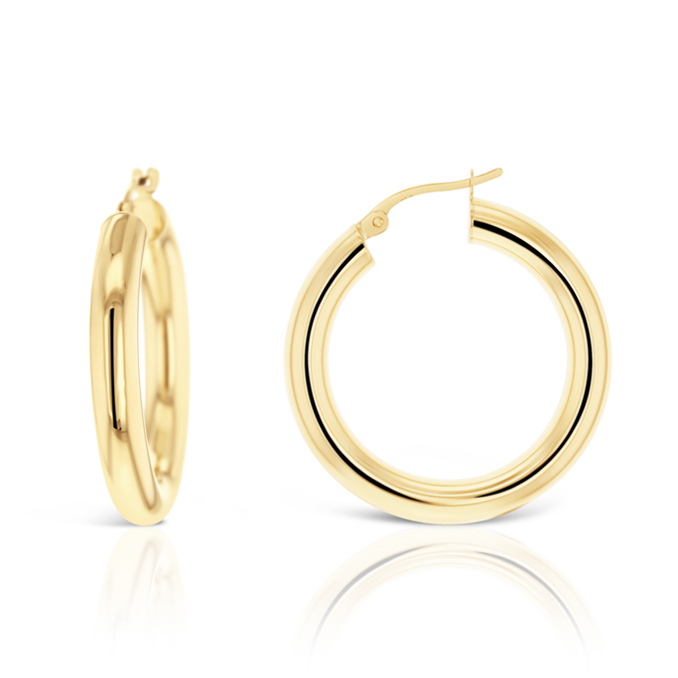 9ct Yellow Gold Plain 4mm x 20mm Polished Hoop Earrings Gold Bracelets 