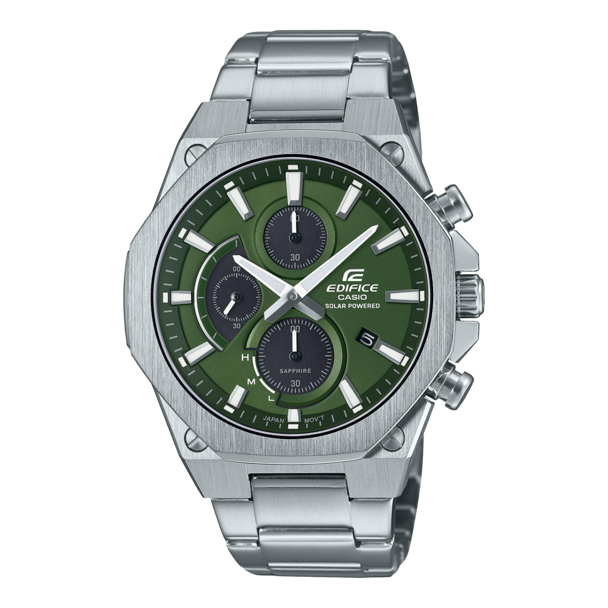 Edifice Slim Case Chronograph Analogue Solar Powered 100M WR Green Dial Stainless Steel Case & Band - EFSS570D-3A CASIO 