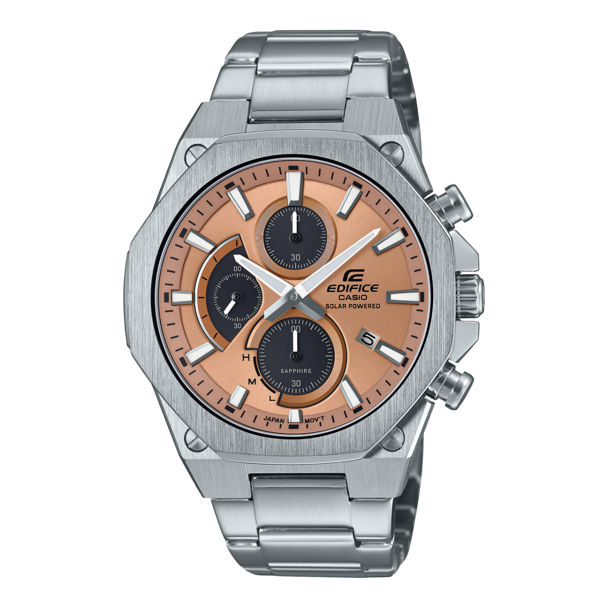 Edifice Slim Case Chronograph Analogue Solar Powered 100M WR Orange Dial Stainless Steel Case & Band - EFSS570D-5A CASIO 