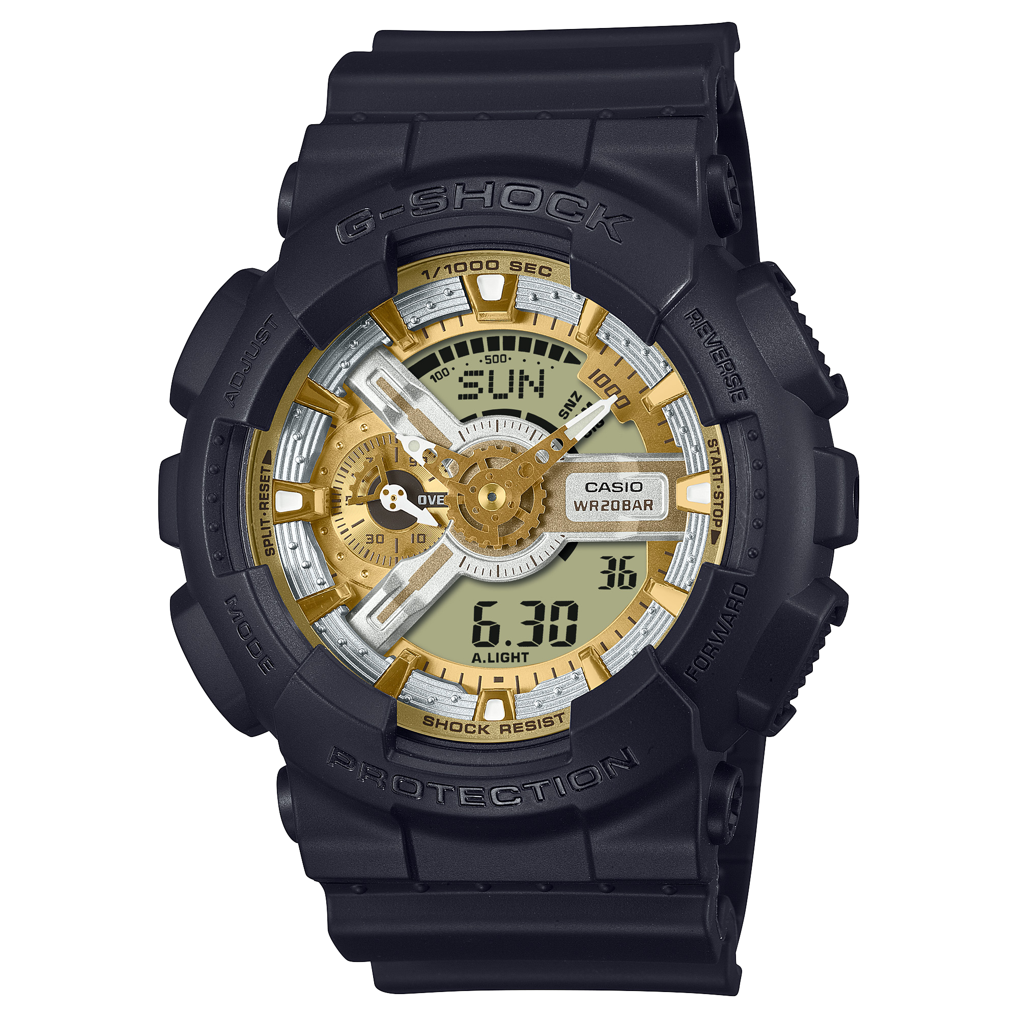 Casio G-Shock Rugged 200M WR Gold /Silver, Black Resin Band Watch - GA110CD-1A9 Greenstone?Jewellery 