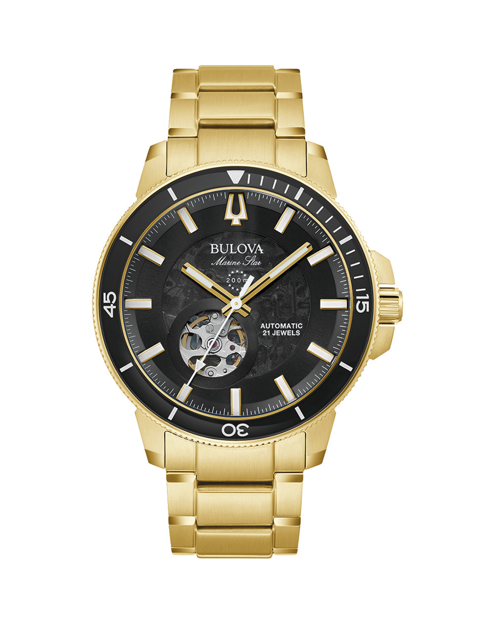 Bulova Gents Automatic Gold Tone Stainless Steel Black Dial Watch - 97A174 bulova 