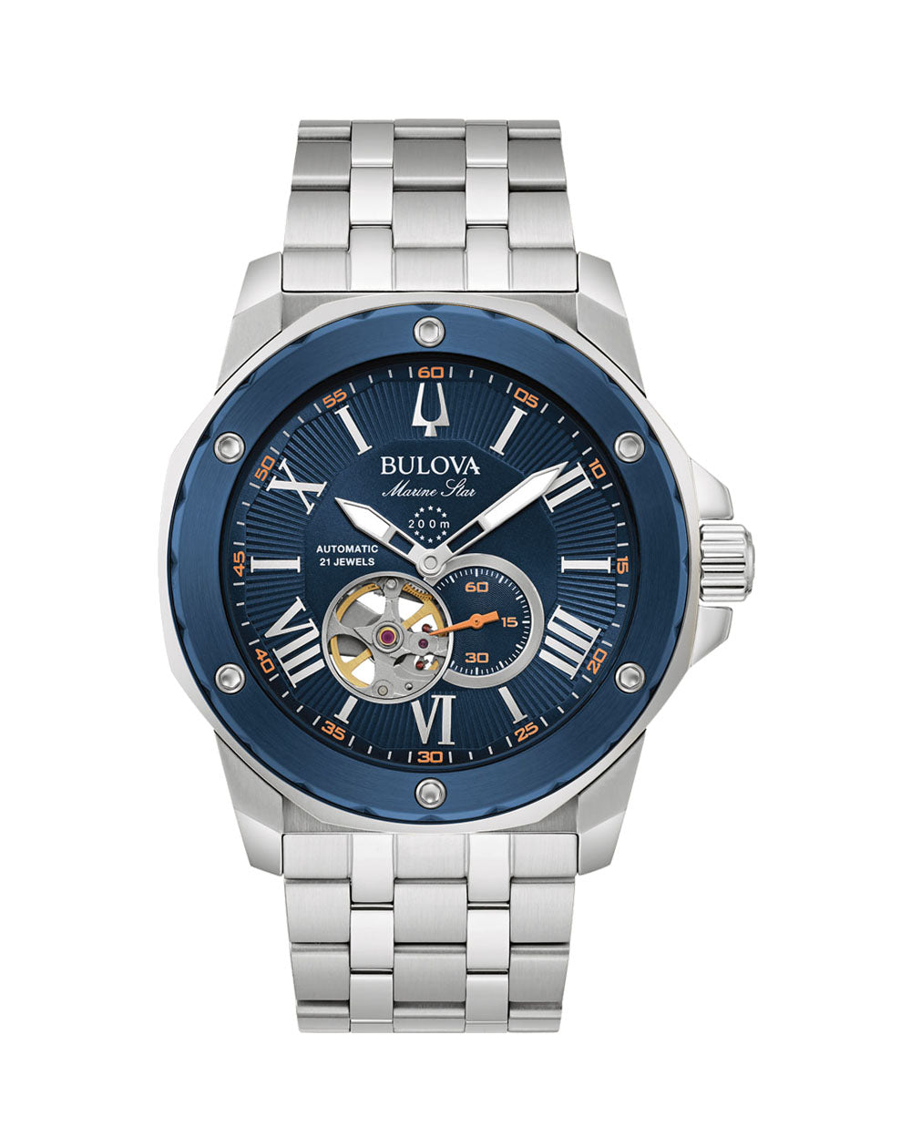 Bulova Gents Automatic 200M WR Blue Dial, Stainless Case & Strap Watch - 98A302 bulova 