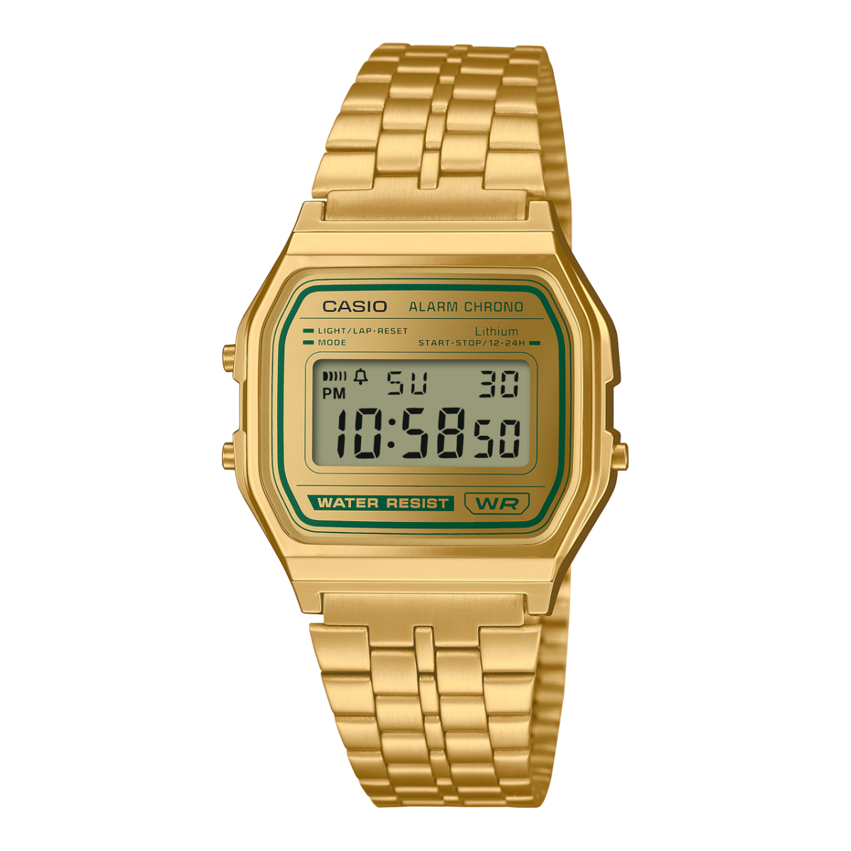 Casio Digital Geen Accent WR Gold Case & Band Watch - A158WEGV-9A CASIO 