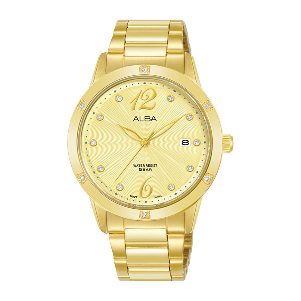 Alba Ladies Quartz 50M WR Dress Watch Champagne Dial Gold Case & Stainless Steel Strap - AG8N02X1 ALBA 