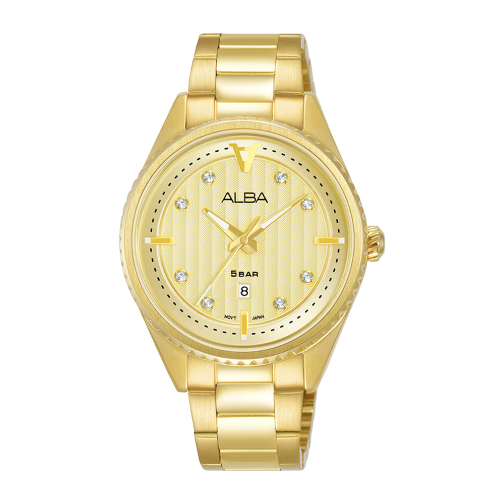 Alba Ladies Quartz 50M WR Dress Watch Champagne Dial Gold Case & Stainless Steel Strap - AH7AJ4X1 ALBA 