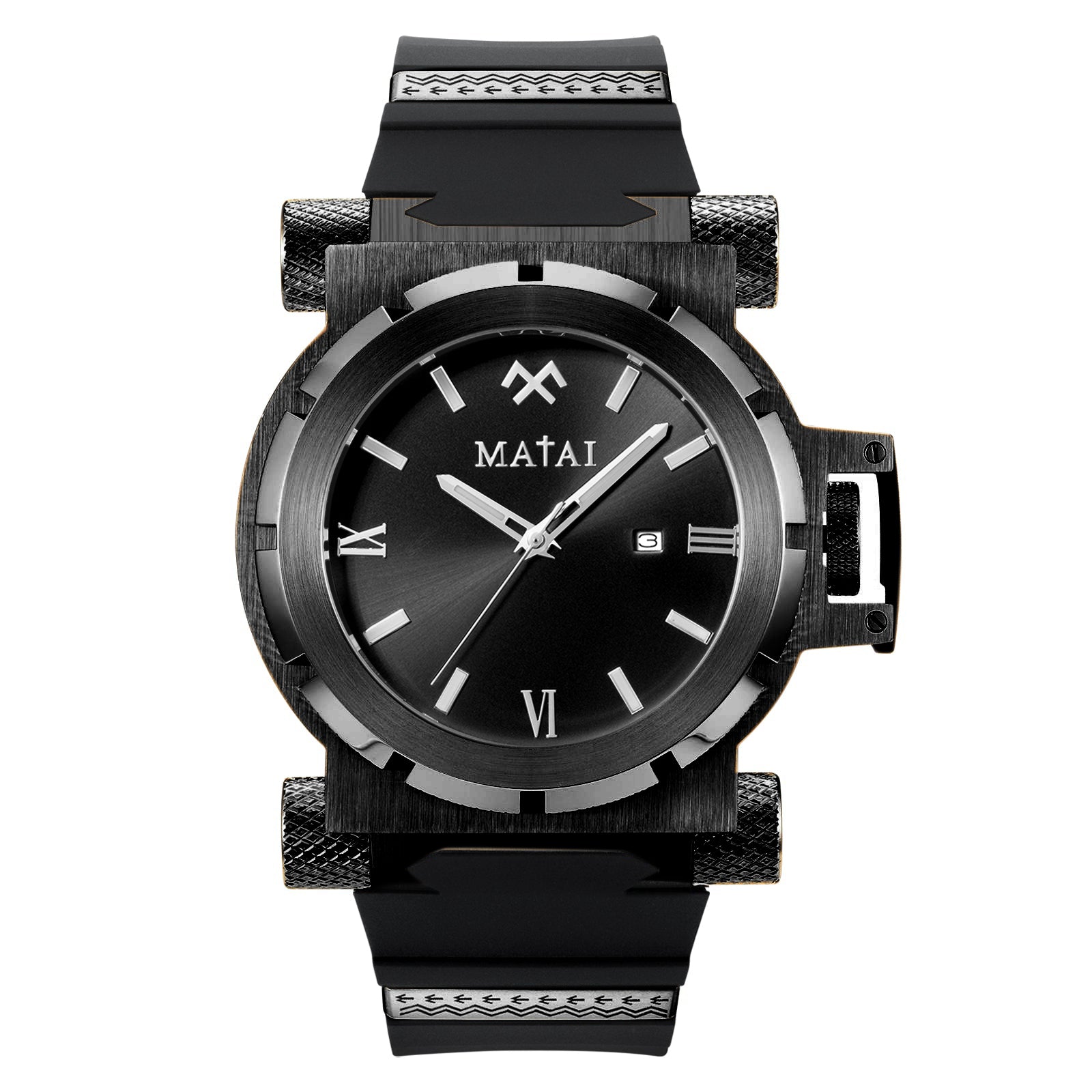 MATAI Genesis G4 Black Case, Black Dial, Black Silicone Strap WATCH 