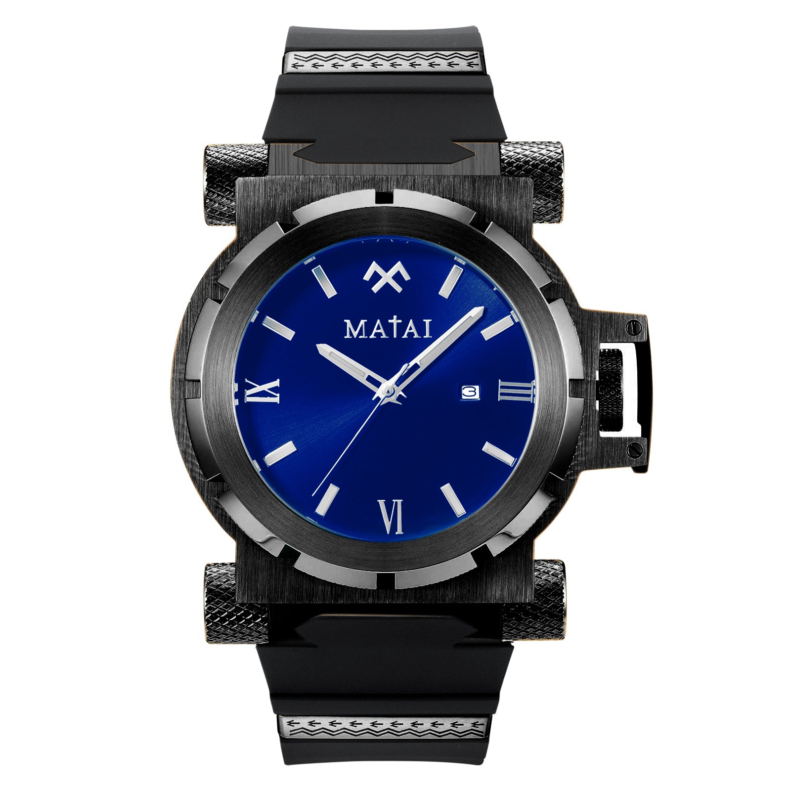 MATAI Genesis G4 Black Case, Blue Dial, Black Silicone Strap WATCH 